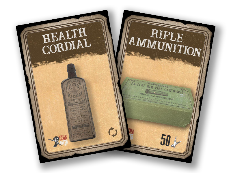 Health Cordial and Rifle Ammunition item cards