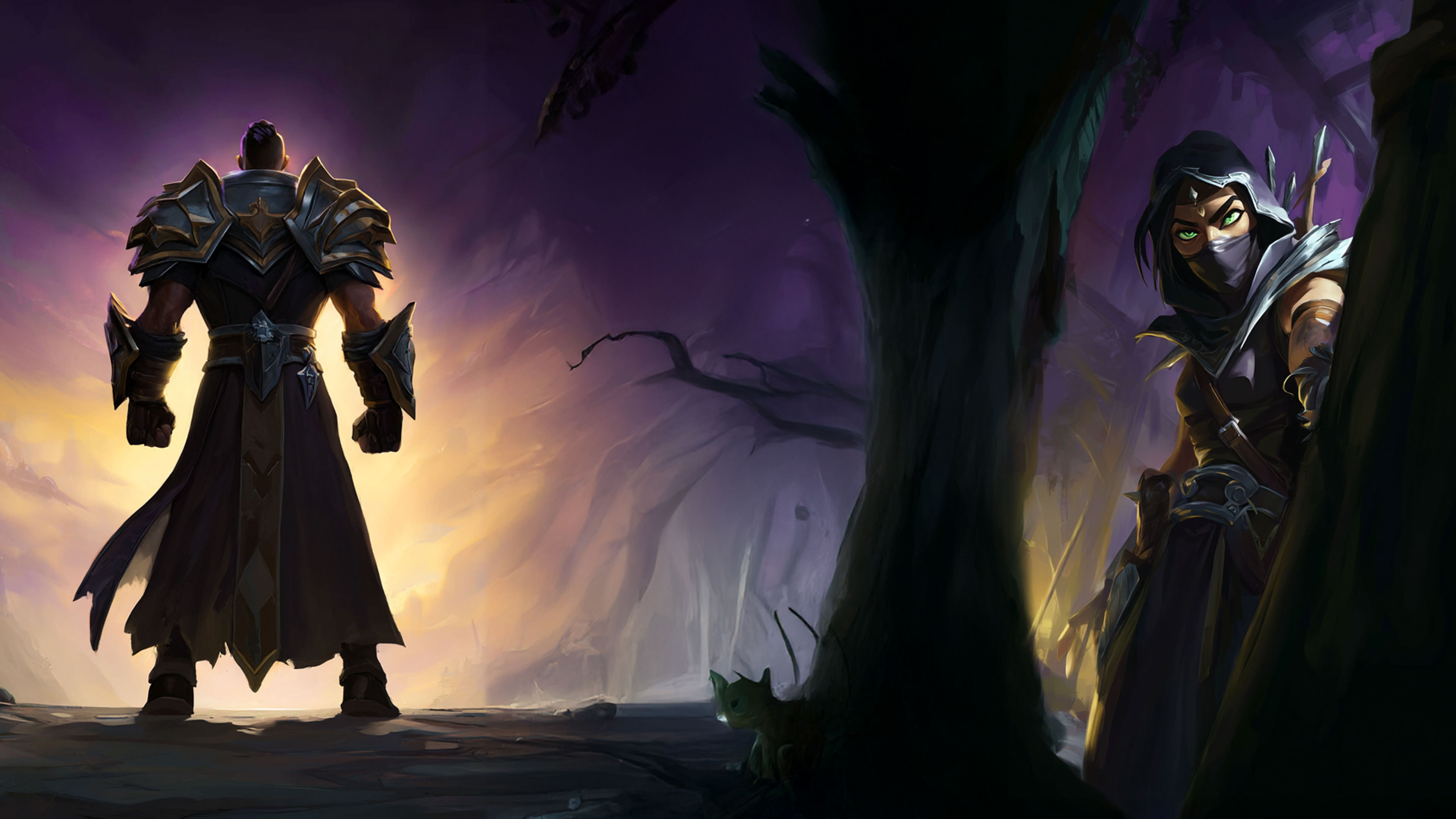 Eldritch Wars key art: a knight and a hooded archer in a haunted wood